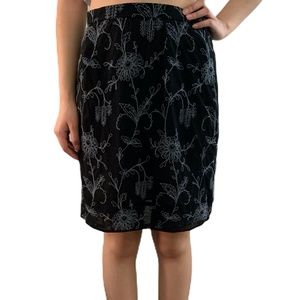 Vintage Kenzo Paris Black Embroidered Floral Pencil Skirt Size 8